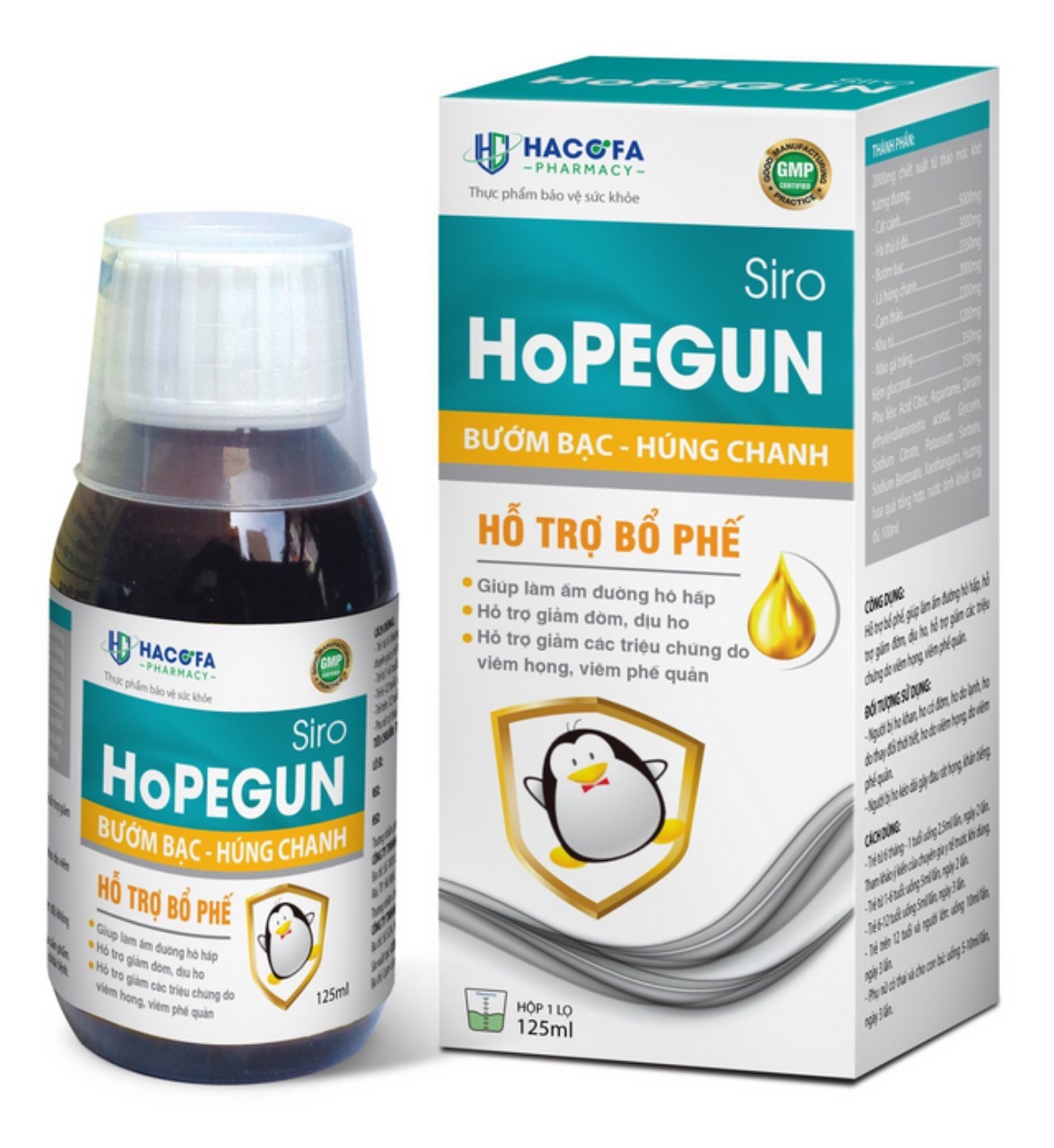 Siro HoPEGUN. Hỗ trợ bổ phế, giúp làm ấm đường hô hấp, hỗ trợ giảm đờm, dịu ho, hỗ trợ giảm các triệu chứng do viêm họng, viêm phế quản.