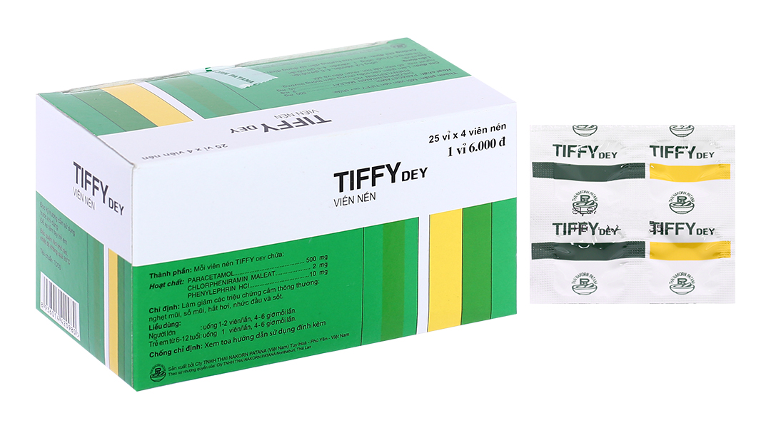 Tiffy Dey trị các triệu chứng cảm cúm, cảm lạnh (25 vỉ x 4 viên)