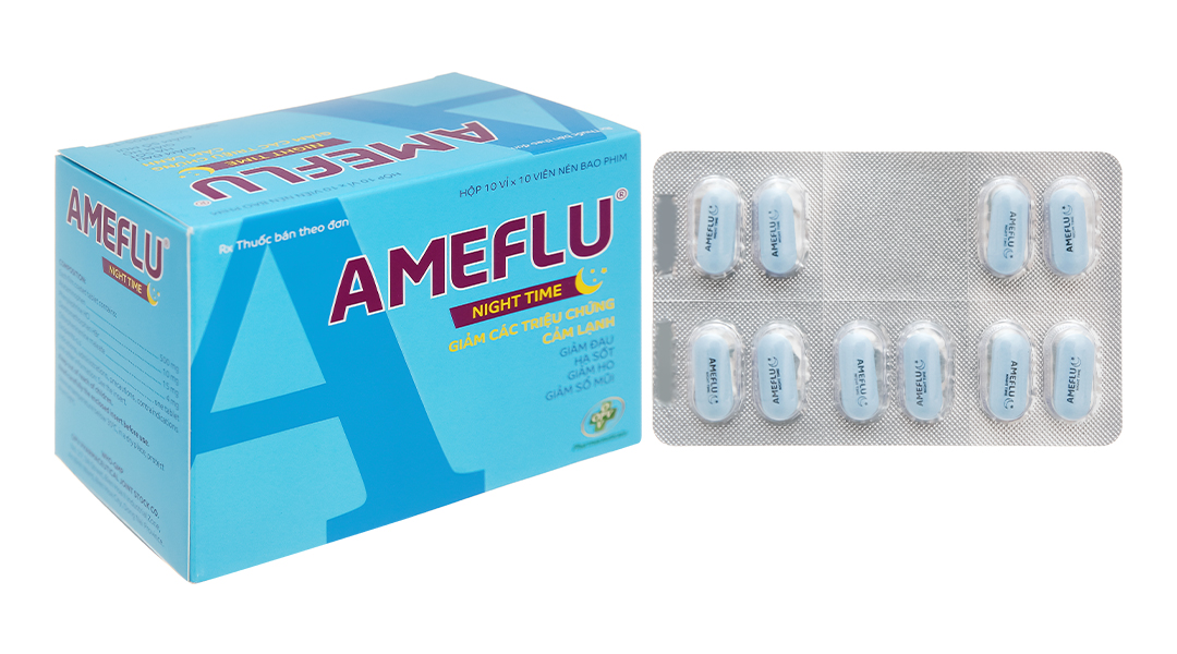 Ameflu Night Time trị cảm cúm, cảm lạnh (10 vỉ x 10 viên)