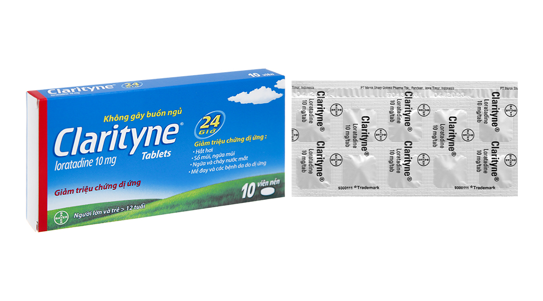Clarityne 10mg giảm các triệu chứng viêm mũi dị ứng, mề đay (1 vỉ x 10 viên)