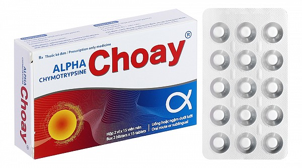 Alpha Chymotrypsine Choay 21µkatals trị phù nề sau chấn thương (2 vỉ x 15 viên)