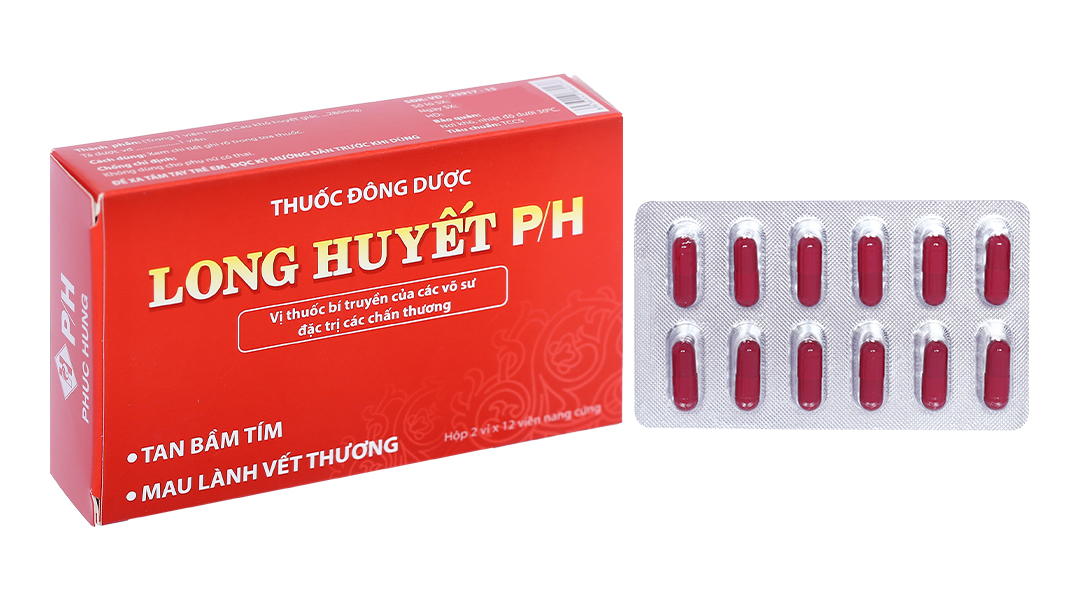 Chi tiết Long Huyết P/H trị sưng đau, bầm tím (2 vỉ x 12 viên)