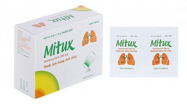 Thuốc bột Mitux 200mg làm tan đàm trong bệnh lý hô hấp (24 gói x 1.5g)