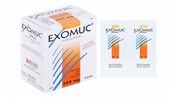 Cốm pha hỗn dịch uống Exomuc 200mg trị rối loạn chất tiết phế quản hộp 30 gói