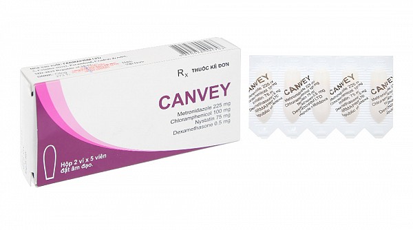 Thuốc đặt Canvey trị nhiễm khuẩn hỗn hợp tại âm đạo, viêm âm đạo (2 vỉ x 5 viên)