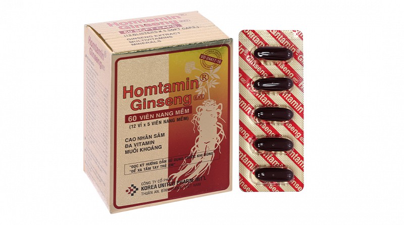 Homtamin Ginseng bổ sung vitamin và khoáng chất, giảm mệt mỏi (12 vỉ x 5 viên)